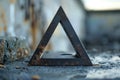 A triangular object sitting on the ground, often used as decorative element or symbol