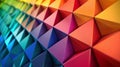 Triangular panels in shades of red orange yellow green blue and purple make up the GeoRainbow podium creating a stunning