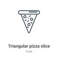 Triangular pizza slice outline vector icon. Thin line black triangular pizza slice icon, flat vector simple element illustration
