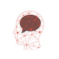 Triangular polygonal geometric head presentation with speech bubble.
