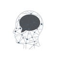 Triangular polygonal geometric head presentation with speech bubble.