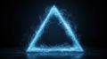 A triangular portal glows with sparks and light flares, showcasing a stunning light blue hue against a dark backdrop Royalty Free Stock Photo