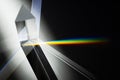 Triangular Prism dispersing sun beam splitting into a spectrum on white background Royalty Free Stock Photo