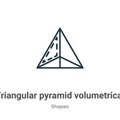 Triangular pyramid volumetrical shape outline vector icon. Thin line black triangular pyramid volumetrical shape icon, flat vector Royalty Free Stock Photo