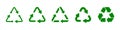 Recycling symbol set in green color. Triangle recycle arrow icon set. Royalty Free Stock Photo