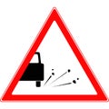 Triangular road sign, gravel ejection. Vector image. Royalty Free Stock Photo