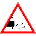 Triangular road sign, gravel ejection. Vector image.