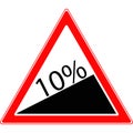 Triangular road sign, steep climb. Vector image.