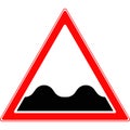 Triangular road sign, uneven road. Vector image. Royalty Free Stock Photo