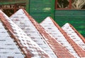 Triangular roofs of buildings in white snow Royalty Free Stock Photo