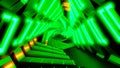 Triangular rotating tunnel with green and orange lights. Neon lights