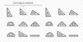 Triangular and round scale ruler icons set. Measure ruler line vector graphic icon