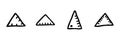 Triangular Ruler Line Icon Set In Doodle Style. Geometry, Measurement, And Educational Tools Outline Sketch Collection Royalty Free Stock Photo