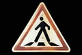 Triangular rusty ginger border road sign `Pedestrian crossing` Royalty Free Stock Photo