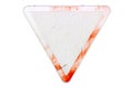 Triangular scratched red border old road sign `Yield` isolated o