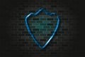 Triangular shaped shield blue glowing neon sign or glass tube on a black brick wall. Realistic vector art Royalty Free Stock Photo