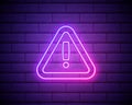 Triangular sign with exclamation point neon icon. Elements of web set. Simple icon for websites, web design, mobile app, info Royalty Free Stock Photo