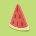 Triangular slice of red watermelon on green background. 3D rendering