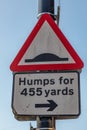 Triangular street sign warning of road humps Widnes April 2019