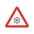 Triangular traffic signal in white and red, isolated on white background. Warning of slippery road for ice or snow Royalty Free Stock Photo