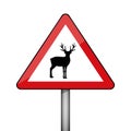 Triangular warning sign deer wildlife