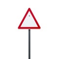 Triangular Warning Sign with Red Border on a Pole Against a White Background caution danger Royalty Free Stock Photo
