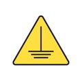 Triangular yellow warning protective earth ground symbol sign. Vector Illustration isolate on white background