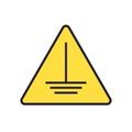 Triangular yellow warning protective earth ground symbol sign. Vector Illustration isolate on white background