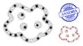 Triangulated Mesh Amoeba Pictograms with Flu Elements and Scratched Round Anaemia Badge