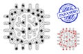 Triangulated Mesh Brain Chip Pictograms with Covid Nodes and Distress Round Paranoid Stamp