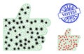 Triangulated Mesh Thumb Up Icons with Virus Centers and Rubber Round Voted Stamp Seal