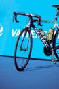 Triathlete bicycle and blue background