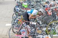 Triathlete in the cycle transition