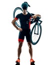 Triathlete triathlon Cyclist cycling silhouette isolated white b Royalty Free Stock Photo