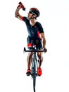 Triathlete triathlon Cyclist cycling silhouette isolated white b