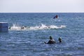 Triathlon athletes at the start of the swimming