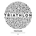 Triathlon concept in circle with thin line icons: runner, swimmer, cycling race, stopwatch, starting, gun, sport glasses, start, Royalty Free Stock Photo