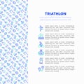 Triathlon concept with thin line icons: runner, swimmer, cycling race, stopwatch, starting, gun, sport glasses, start, victory, Royalty Free Stock Photo