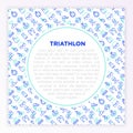 Triathlon concept with thin line icons: runner, swimmer, cycling race, stopwatch, starting, gun, sport glasses, start, victory, Royalty Free Stock Photo