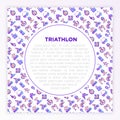 Triathlon concept with thin line icons: runner, swimmer, cycling race, stopwatch, starting, gun, sport glasses, start, victory, Royalty Free Stock Photo