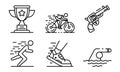 Triathlon icons set, outline style