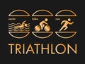 Triathlon logo and icon. Gold figures triathlete