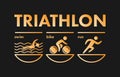 Triathlon logo and icon. Gold figures triathlete