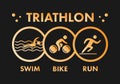 Triathlon logo and icon. Gold figures triathlete Royalty Free Stock Photo