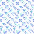 Triathlon seamless pattern with thin line icons: runner, swimmer, cycling race, stopwatch, starting, gun, sport glasses, start, Royalty Free Stock Photo