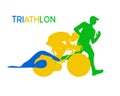 Triathlon. Silhouettes of athletes. Competition in swimming, cycling and running. Vector flat illustration Royalty Free Stock Photo