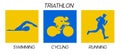 Triathlon. Silhouettes of athletes. Competition in swimming, cycling and running. Vector flat illustration Royalty Free Stock Photo