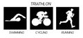 Triathlon. Silhouettes of athletes. Competition in swimming, cycling and running. Vector flat illustration Royalty Free Stock Photo