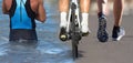 Triathlon swim bike run triathlete man for ironman race concept