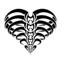 Tribal abstract skeleton and ribs heart tattoo design. Black and white vector illustration.